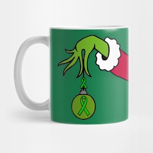 The Mean Green One holding a Awareness Ribbon Christmas ball (Green) Mug